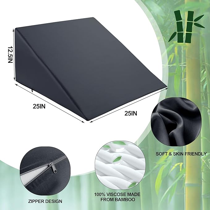 HOMBYS Bamboo Viscose Bed Wedge Pillow Cover with Zipper, 100% Viscose Made from Bamboo, Soft, Cooling, Breathable Wedge Pillowcase Sweat-Absorbent Pillowcase for Summer, 25"x25"x12.5", Dark Grey