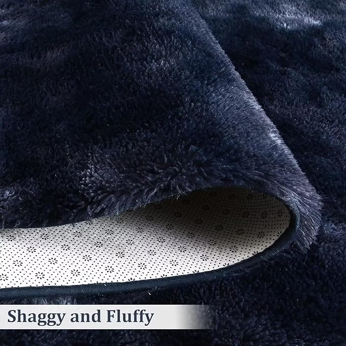 Bedroom Rug 2x6 Runner Rugs Fluffy Shaggy Bedside Hallway Entryway Rugs Soft Plush Floor Carpet for Nursery Kids Room Non Slip Fuzzy Rug Shag Faux Fur Rug for Living Room, Tie Dye Navy