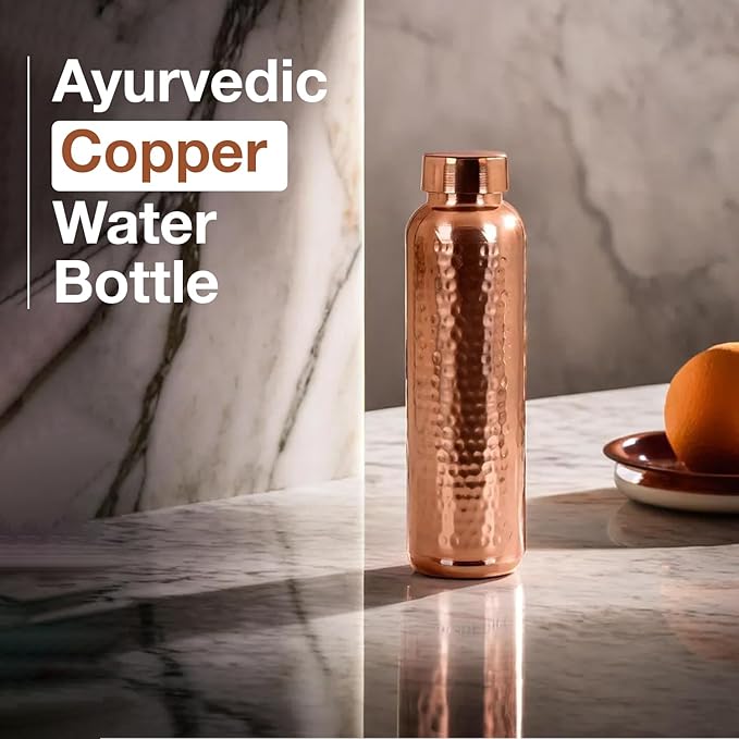Copper Water Bottle - 34 Oz Extra Large - A Ayurvedic Pure Plain Copper Bottle For Drinking - Drink More Water, Lower Your Sugar Intake And Enjoy The Health Benefits