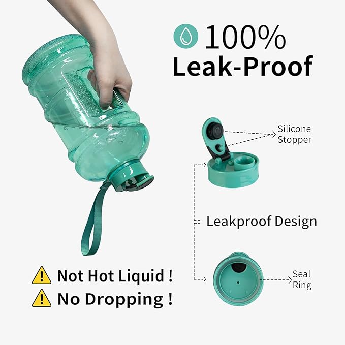 TOOFEEL Half Gallon Water Bottle with Flip Lid - 2 Liter Water Bottles BPA Free - Ideal for Gym, Big Water Bottle with Measurements Marked Drink Container - 2.2L 74oz Transparent Mint Greent Bottle