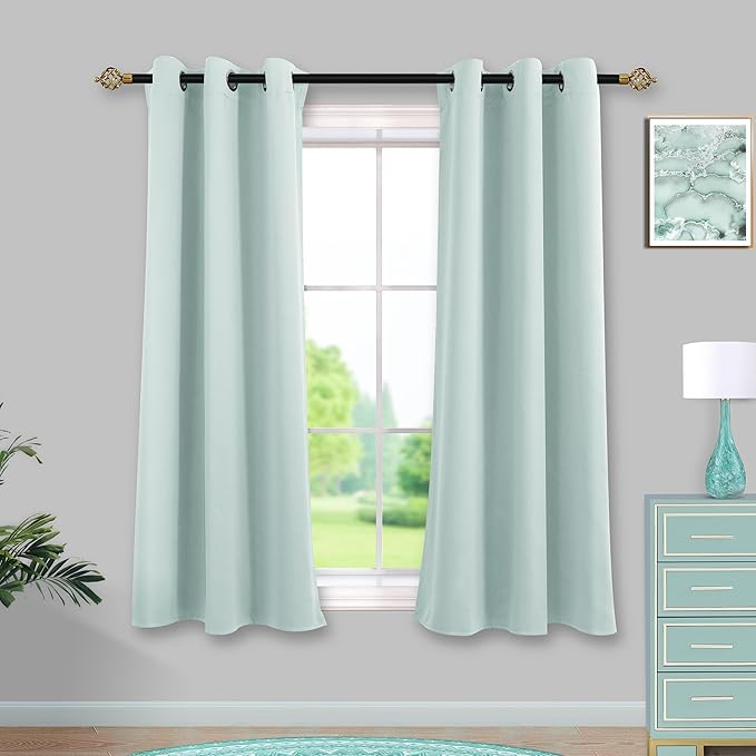 Mrs.Naturall Seafoam Green Curtains for Bathroom Window,Blackout Short Curtains for Bedroom Kitchen,45 Inch Length,Mint Green/Aqua