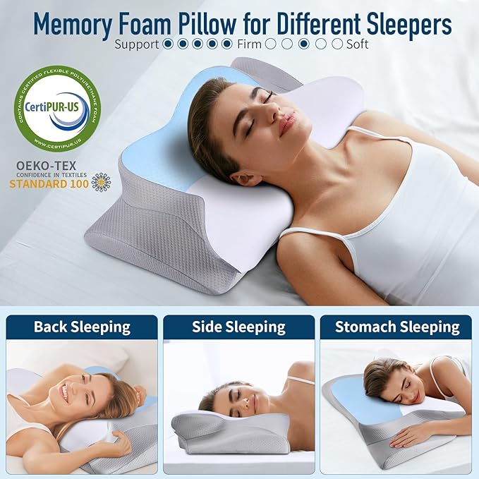 Cervical Pillow for Neck Pain Relief, Contour Memory Foam Pillows for Sleeping Cooling Neck Support Pillow Odorless Ergonomic Pillow Orthopedic Bed Pillow for Side Back Stomach Sleepers