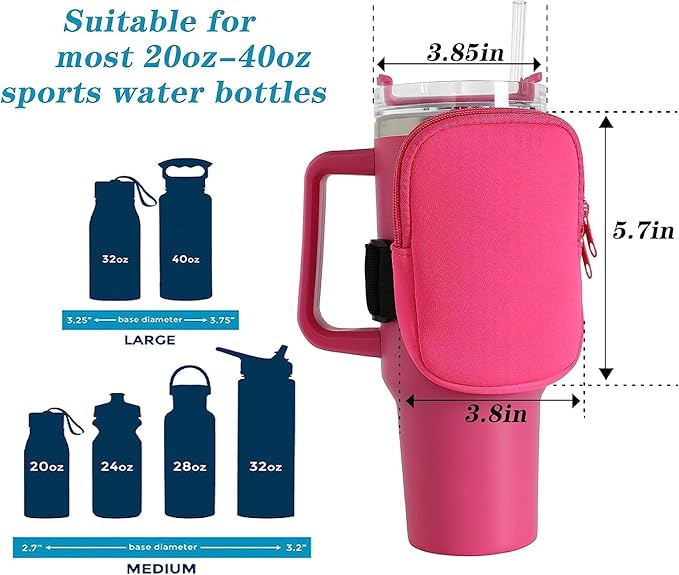 Set of 2 Water Bottle Pouch for Stanley Accessories 40 oz & 20oz 30oz,Compatible with kinds of Tumbler,Gym Tumbler Cup for Women Storage Sleeve Pocket for Walking, Running, Sports