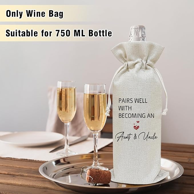 Wine Canvas Bag, Aunt And Uncle Baby Announcement Wine Gift Bag, New Aunt Uncle Gifts Wine Bags for Wine Bottles, Wine Champagne Gifts With Drawstring Pregnancy Announcement Party Decoration -WB05