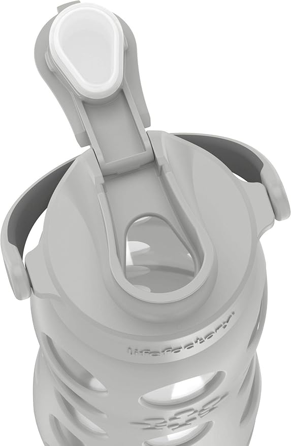 Lifefactory 22-Ounce Active Flip Cap Glass Water Bottle, 22oz, Cool Grey