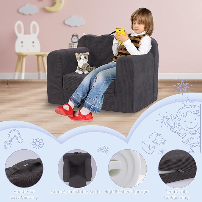 Toddler Folding Couch,2-in-1 Flower Shaped Sofa Convertible Sofa Recliner, Comfortable Flip-up Sofa, Suitable for 0-2 Years Old Toddler Couch(Gray)…