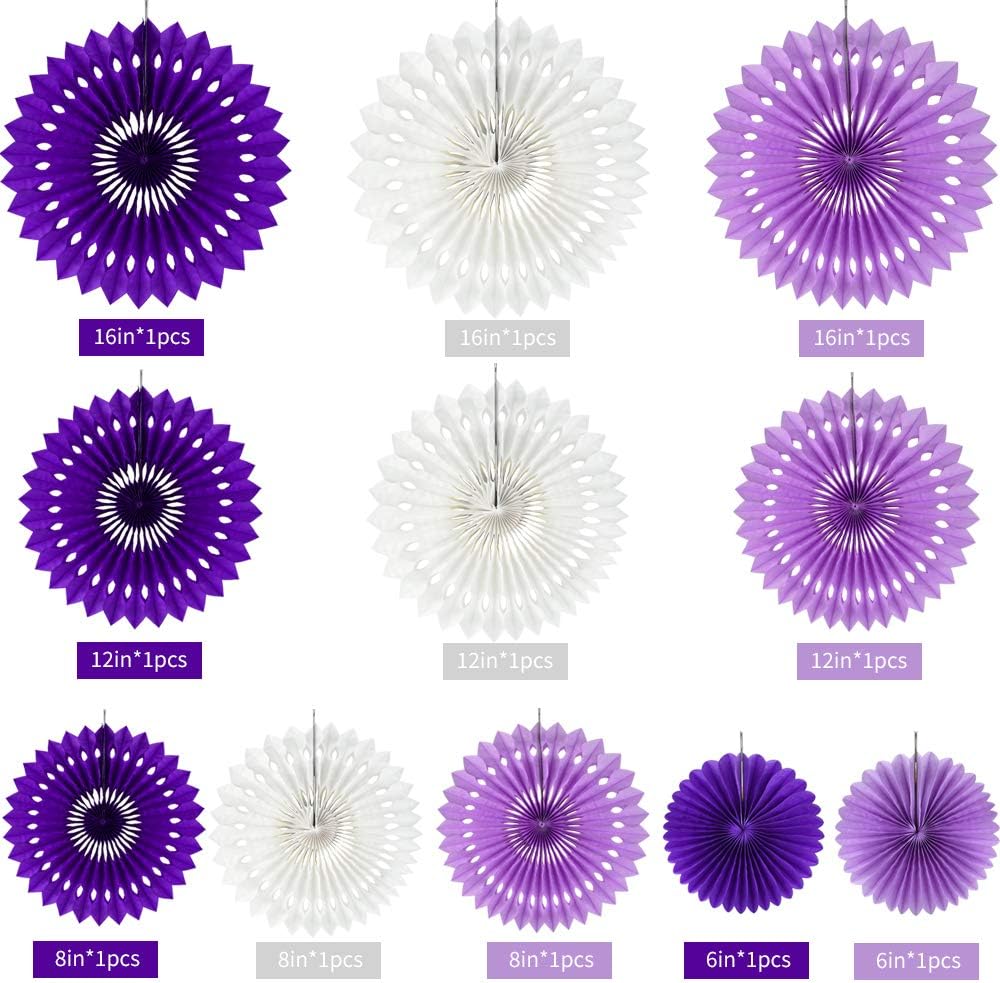 BEISHIDA Lavender Purple White Tissue Hanging Honeycomb Round Paper Fans Decoration Set for Birthday Baby Shower Bachelorette Wedding Photo Booth Backdrops Anniversary Paper Party Supplies（11 Packs）