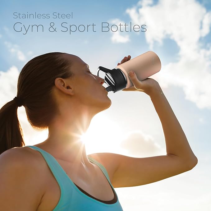 SipX™ Triple-Insulated Stainless Steel Water Bottle 18oz. With 3 Lids, BPA-Free Reusable Insulated Water Bottle Keeps Cold 24 Hours, Metal Water Bottle Made Of Sustainable Material For Hiking & Biking