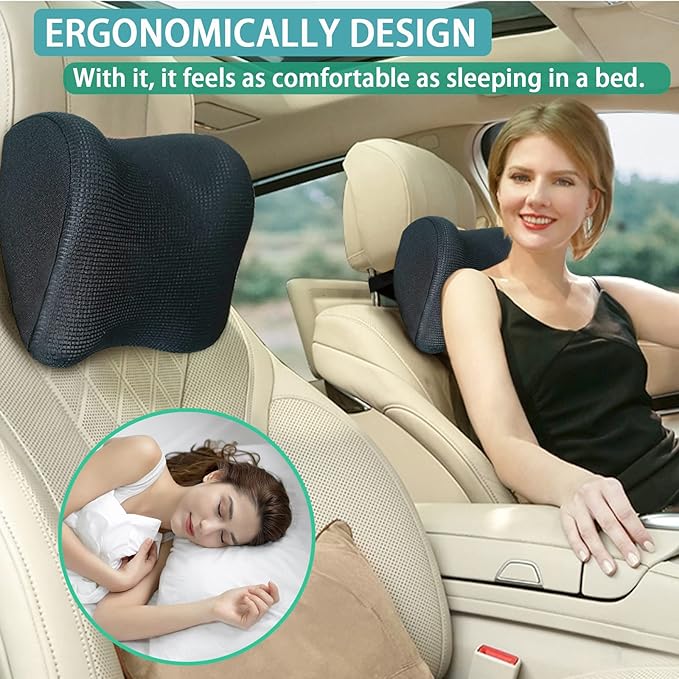 Super Fit Car Headrest Pillow, Car Pillow for Driving with Adjustable Strap, 100% Memory Foam Neck Pillow, Breathable Removable Cover & Ergonomic Design - Softness Travel Car Neck Pillow(Black, 1Pc)