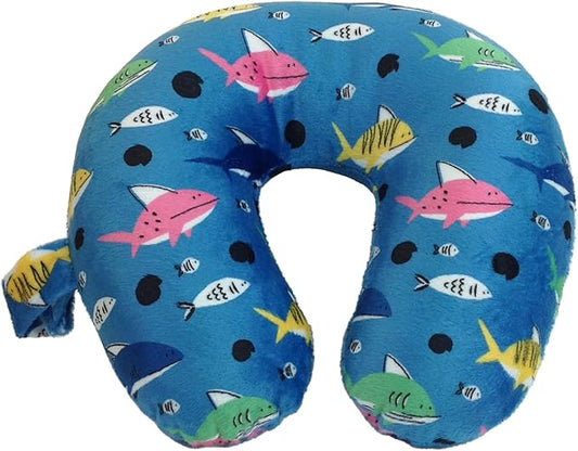 Kids Cozy Soft Microfiber Neck Pillow, Compact, Perfect for Plane or Car Travel, Shark Friends