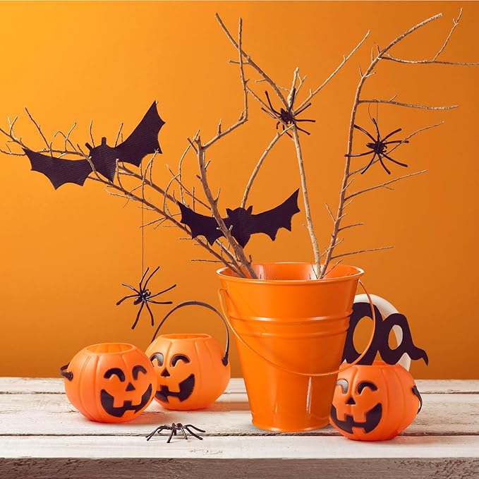 Sadnyy 12 Pack Metal Buckets with Handle, Galvanized Bucket 4.5 x 5 Inch Basket Bucket for Kids, Kids Party Supplies, Crafts for Christmas Halloween Christmas Candy Bars Vase Crafts(Horror Color)