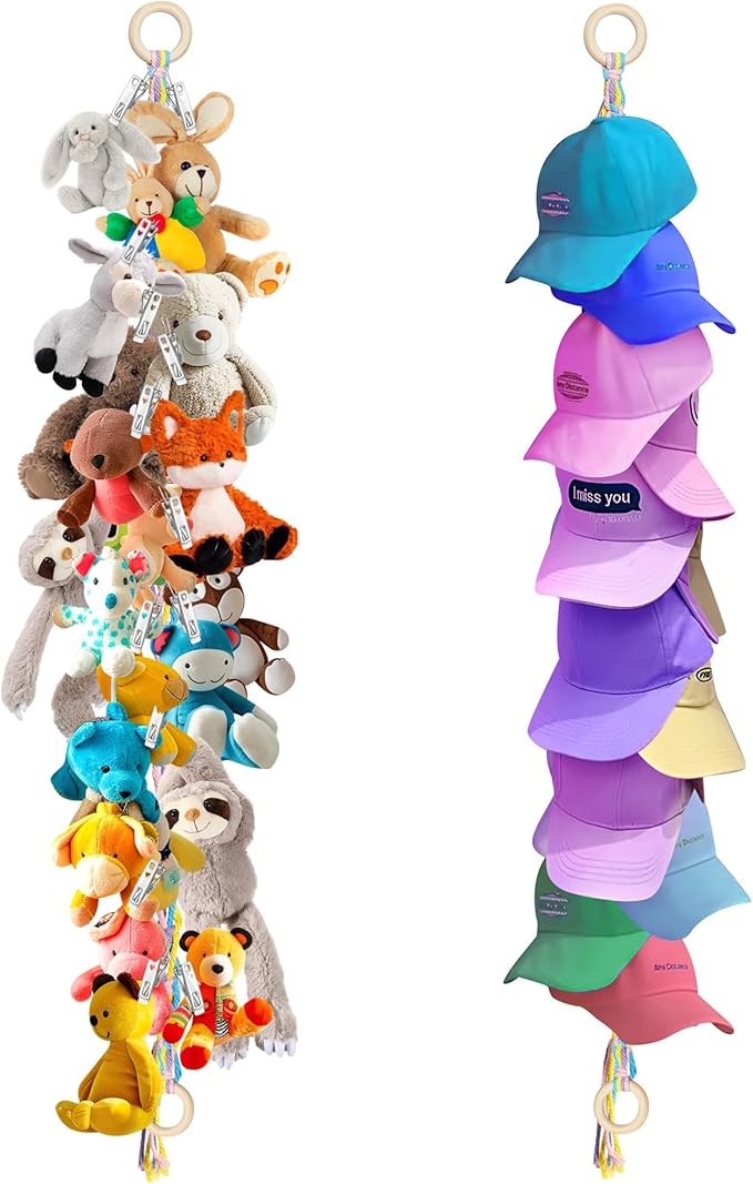 2PCS Stuffed Animal Hammock Corner, 78 Inch Stuff Animal Organizer for Stuffed Animal Storage for Kids Room Decor, Hanging Stuffed Animal Net Holder for Wall or Corner Nursery Collection