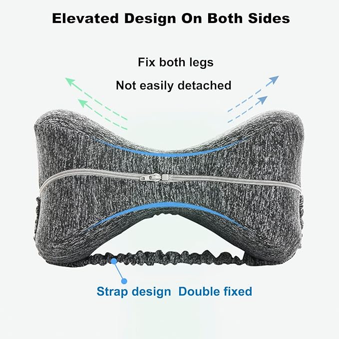 Memory Foam Knee Pillow, Leg Pillow for Sciatica Relief, Back, Hips, Knees Fatigue Relief, Ergonomics Leg Positioner Wedge Pillow with Washable Breathable Cover & Adjustable Elastic Band