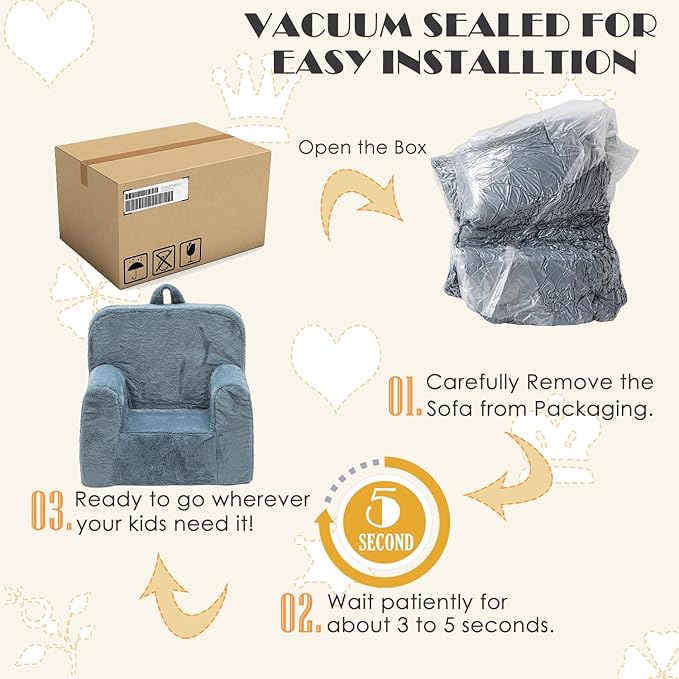 Snuggly-Soft Cuddly Toddler Plush Armchair for Boys and Girls Fuzzy Plush Kids Sofa Couch Reading Chair with Children Friendly Handle for Easy Movement & Double Pockets for Storage, Dark Grey