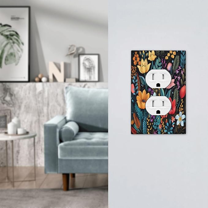 Boho Floral Vintage Flower Leaves Rustic Wildflower Plants Single Duplex Wall Plate Covers Light Switch Cover 1 Gang Outlet Plate Decorative Switchplate Covers Electrical Faceplate for Country Bedroom