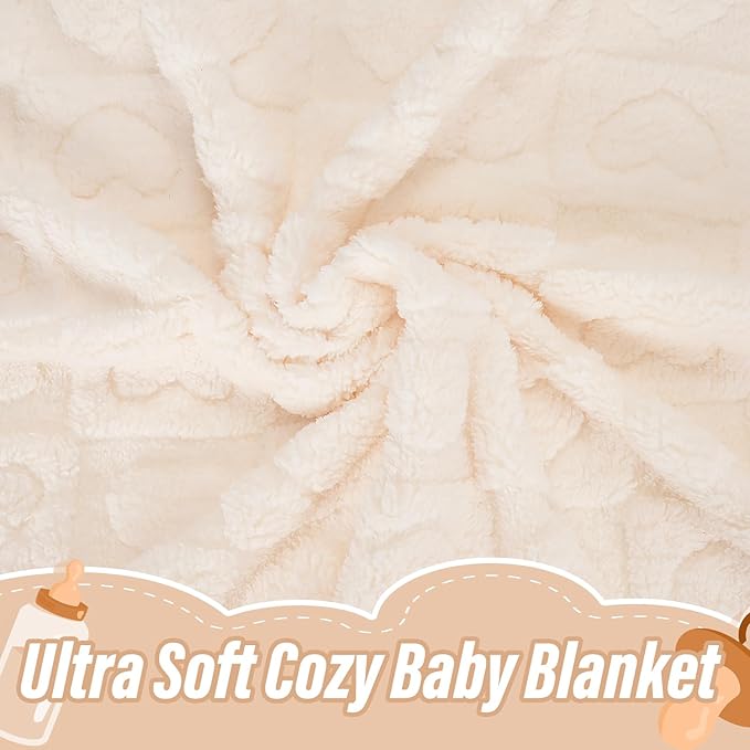 Plush Soft with Heart Checkered Baby Blanket,Fleece Infant Toddler Blankets for Girls Boys,Warm Lightweight Breathable Newborn Receiving Blankets for Crib Stroller 32"×37" (White, Heart)
