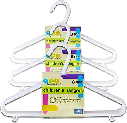 Delta White Nursery Hangers 24 Pack for Baby, Toddler, Kids, Children (3 Packs of 8)