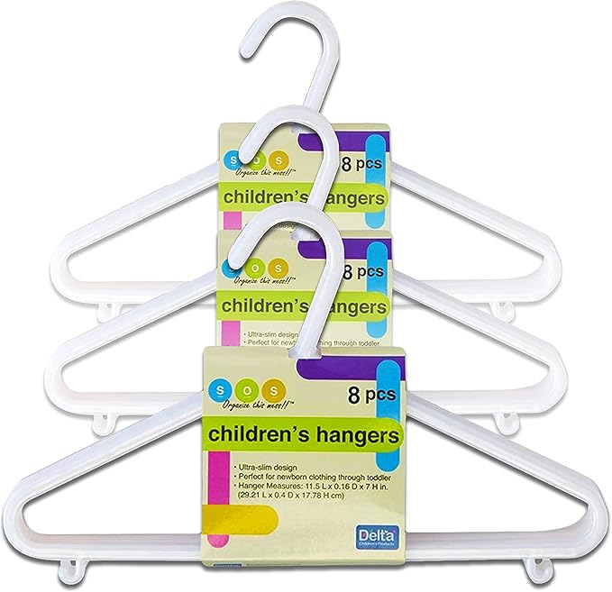 Delta White Nursery Hangers 24 Pack for Baby, Toddler, Kids, Children (3 Packs of 8)