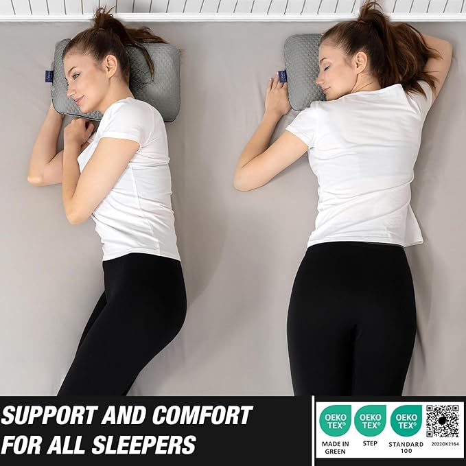 Travel & Camping Comfortable Memory Foam Pillow – Easy to Carry Portable Bag – Temperature Regulating Pillow Case (Grey)