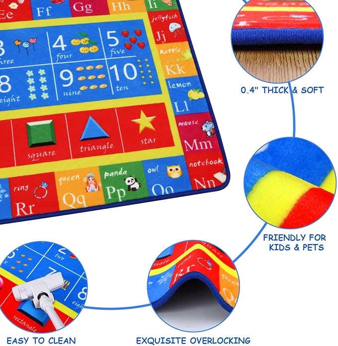 Kids Rug 3x5 Rug Baby Floor Mat Kids Educational Rug Area Rug for Learning Alphabet Play Mats for Babies and Toddlers Nursery Rug Kids Room Rugs for Bedroom Carpet