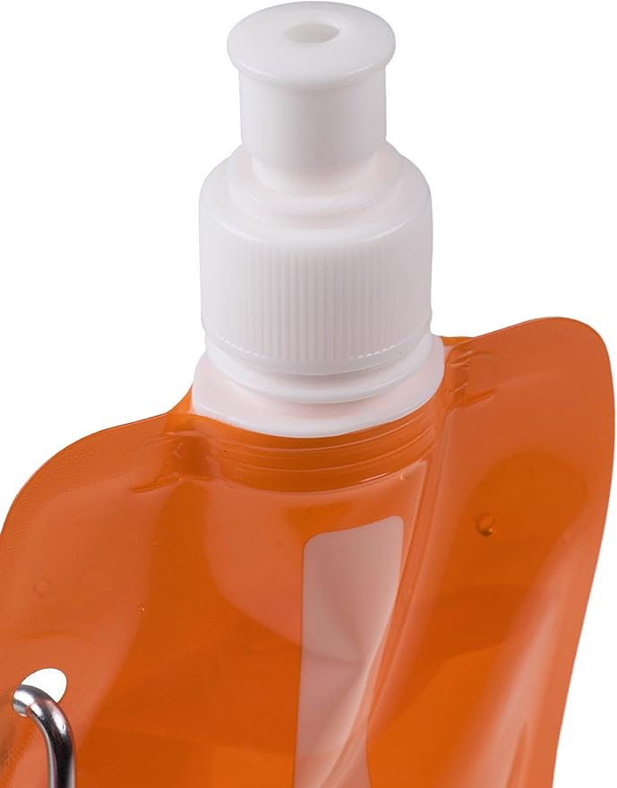 Clever Creations Collapsible Sports Water Bottle 3 Pack, Foldable Leak Proof Travel Bottles for Camping and Hiking, 480 mL Capacity, Blue, Orange, and Green