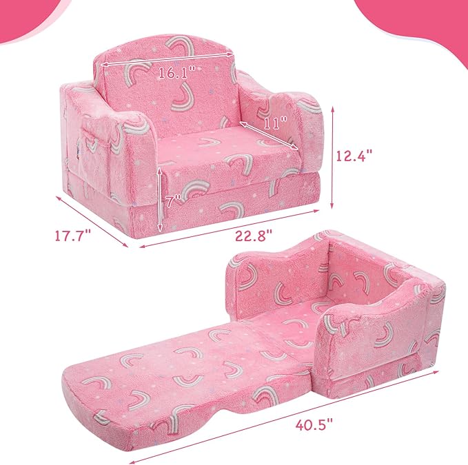 Thick Comfy Toddler Chair and Couch for Kids,2-in-1 Soft Plush Fold Out Sofa for Children,Convertible Couch to Lounger for Toddler
