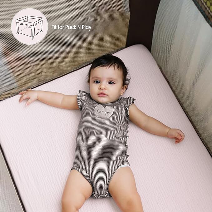 Mini Crib Sheets Muslin: Pack and Play Sheets for Boys and Girls - Cotton Fitted Crib Sheet for Pack N Play Mattress and Playard 2Pack 24"x38"