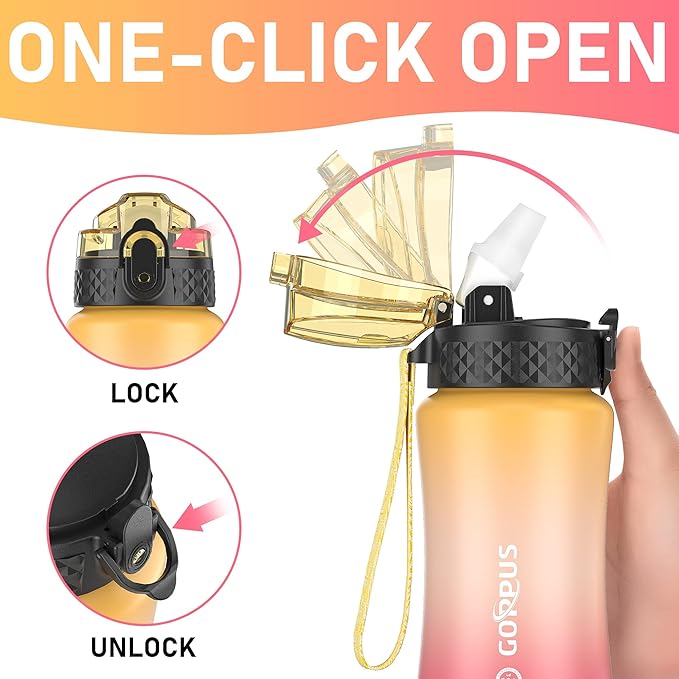 GOPPUS Kids Water Bottle with Straw Spout Lid 10pcs Stickers 12 oz Leak-proof BPA Free Motivational Time Marker Tritan Plastic Water Bottles for Girls Boys School Sports