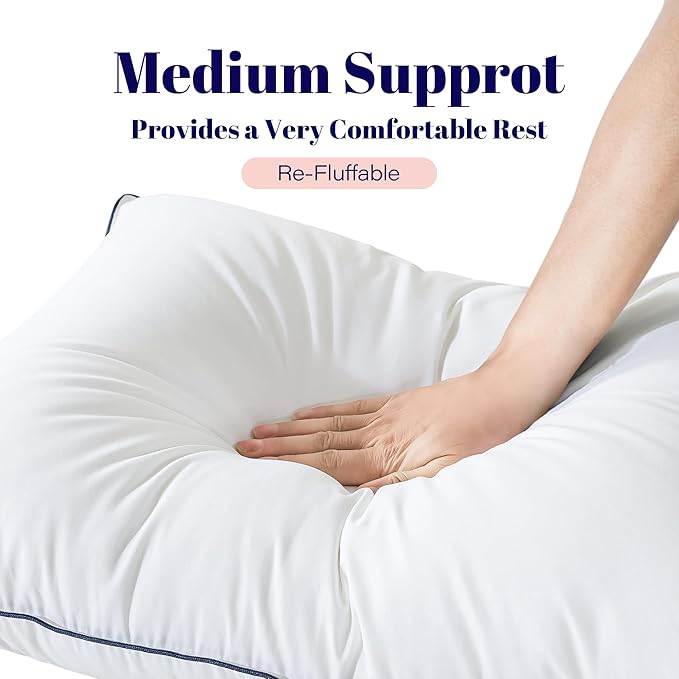 Cosybay Goose Feather and Down Bed Pillow, Premium Medium White Pillow Inserts for Sleeping, Luxury Bedding Pillows for Side and Back Sleepers, Queen Size, 20x28 Inches, 1 Pack