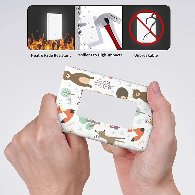 Cartoon Animal Deer Bear Fox Light Switch Cover Decorative Single Rocker Plastic Wall Plate Outlet Cover for Women Girls Bedroom Kitchen Living Room Decor 4.5 * 2.76