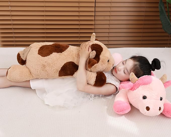 25.6 inch 5 lbs Cow Weighted Stuffed Animals, Large Weighted Plush Animal, Cute Plush Toy Pillow, Soft Kawaii Plushie Gifts for Adults, Kids, Boys and Girls