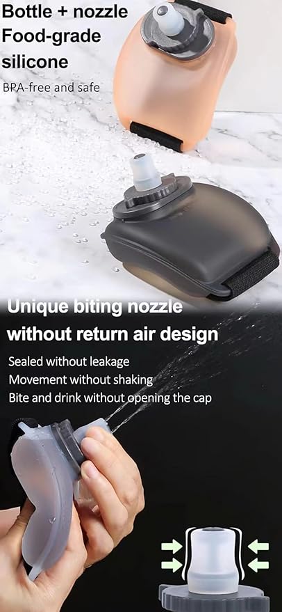 Portable Adjustable Wrist Sports Water Bottle - reusable leak-proof, 7 oz silicone can for travel, camping, jogging - Ideal for marathons, good companions for biking - Orange