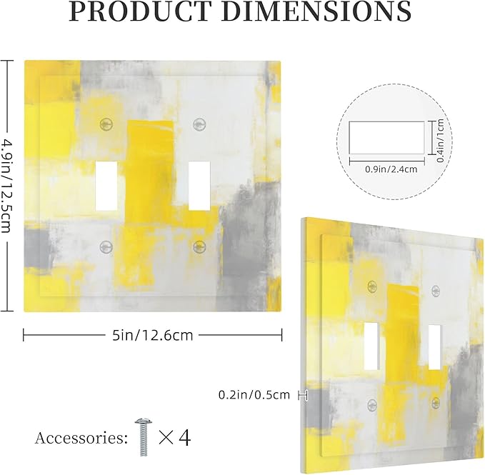 Grey and Yellow Abstract Art Painting Double Toggle Light Switch Covers 2 Gang Wall Plate Dual Decorative Switchplate Electrical Faceplate for Bathroom Country Kitchen Bedroom Decor, 4.9" x 5"