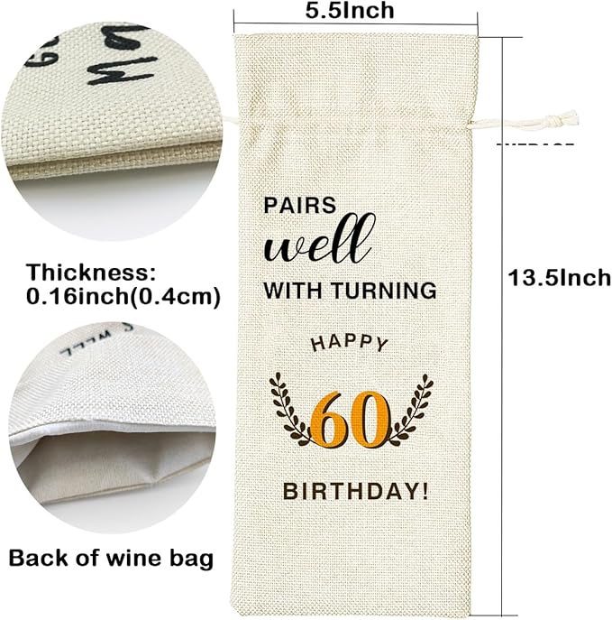 LANBAIHE 60th Birthday Gifts for Her,60th Birthday Gift for Women Men, 60 Years Old Birthday Gifts Wine Bag, 60th Birthday Decorations Party Supplies-1964 Birthday (60 BIRTHDAY)