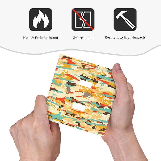 Modern Camouflage Art Double Toggle Light Switch Covers 2 Gang Wall Plate Dual Decorative Switchplate Electrical Faceplate for Bathroom Country Kitchen Bedroom Decor, 4.9" x 5"