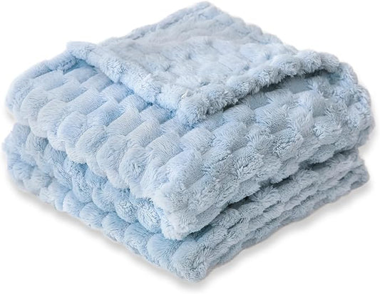 HOMRITAR Baby Blanket for Boys or Girls 3D Jacquard Fluffy Fuzzy Blanket for Infant, Soft Warm Cozy Flannel Fleece Warm Blanket Nursery, Stroller Toddler Bedding (30 x 40 Inch, Blue)