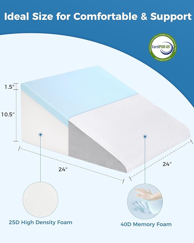 Wedge Pillow for Sleeping, 12 Inch Bed Wedge Pillow for After Surgery, Acid Reflux, Memory Foam Top Triangle Pillow Wedge for Head, Back, Leg with Knitted Breathable Cover