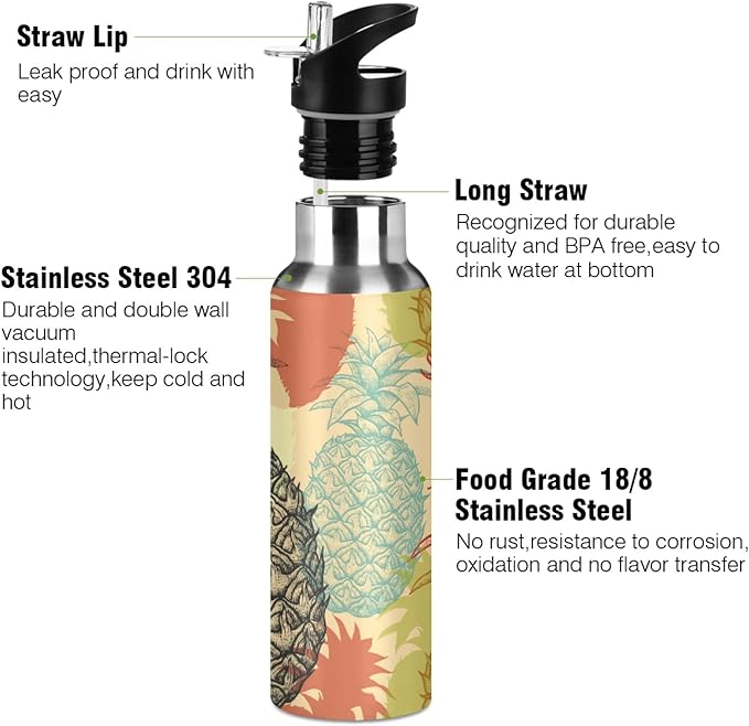 Qilmy Black and White Leopard Water Bottle Vacuum Insulated Stainless Steel Water Bottles with Straw Lid Leakproof Wide Mouth Water Flask for Fitness Outdoor Sports, 20 oz