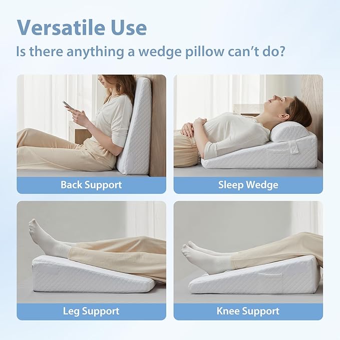 Wedge Pillow, 7” Bed Wedge Pillow for Sleeping, Elevate Incline Pillow for Adults, Memory Foam Wedge with Washable Case, Ideal for Rest & Relax