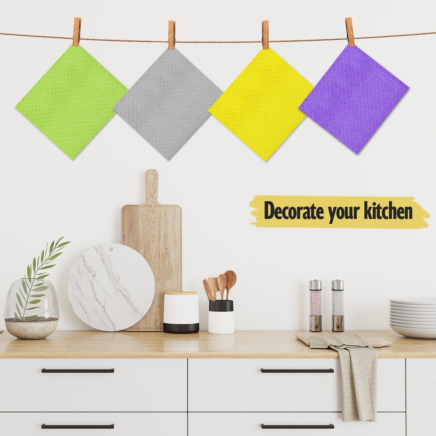 Swedish Dishcloths for Kitchen | 6 Pack Absorbent Cellulose Sponge Cloths Washable | Non-Scratch Reusable Paper Towels Quick Drying Cleaning Cloths - Yellow