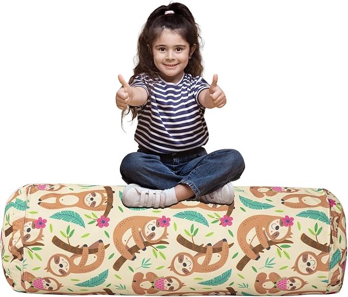 Stuffed Animal Bean Bag Storage Chair for Kids Cover Only (No Filler), Organize, Sit, Play & Boxing, 100% Cotton Canvas Washable, Ultra Soft Cylinder Long Vertical Zipper Best Gift for Child