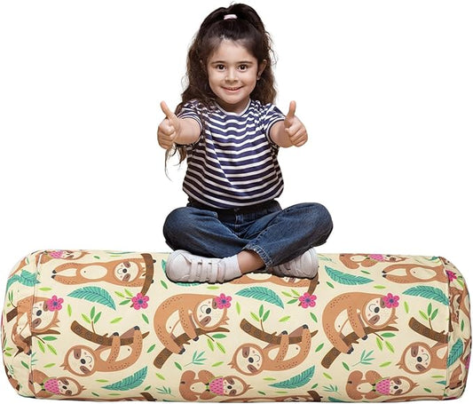Stuffed Animal Bean Bag Storage Chair for Kids Cover Only (No Filler), Organize, Sit, Play & Boxing, 100% Cotton Canvas Washable, Ultra Soft Cylinder Long Vertical Zipper Best Gift for Child