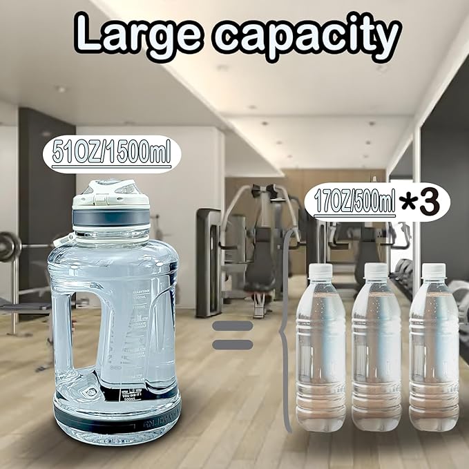Sports Water Bottle, 50 Oz/1500mL, Leak Proof BPA Free Travel Outdoor For Men Women (White)