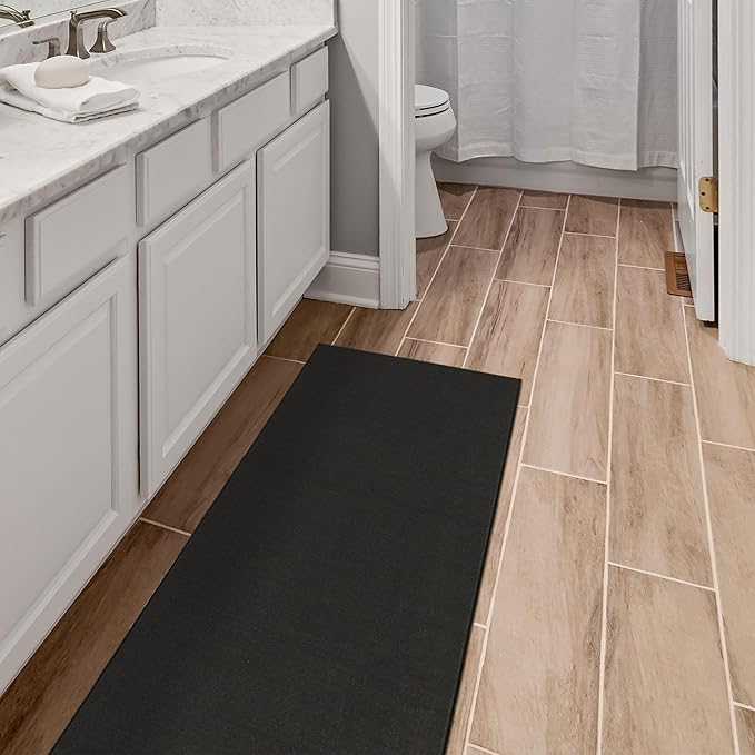 Machine Washable Modern Solid Design Non-Slip Rubberback 2x12 Traditional Runner Rug for Hallway, Kitchen, Bedroom, Living Room, 1'10" x 12', Black