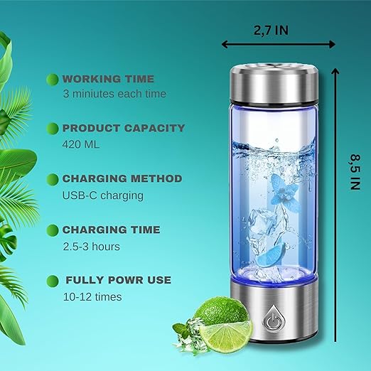 Karzon Hydrogen Water Bottle Generator - Portable Hydrogen Water Bottle - Water Bottle Improve Water Quality in 3 Minutes Water Ionizer Machine Suitable for Office, Travel and Daily Drinking(Silver)