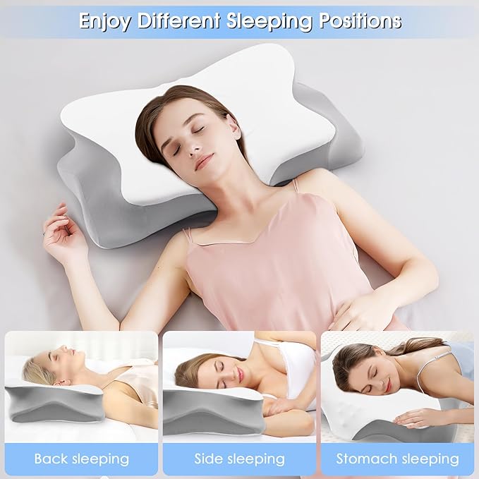 Cervical Neck Pillow for Pain Relief: Ergonomic Orthopedic Contour Pillow - Memory Foam Pillows (Butterfly)