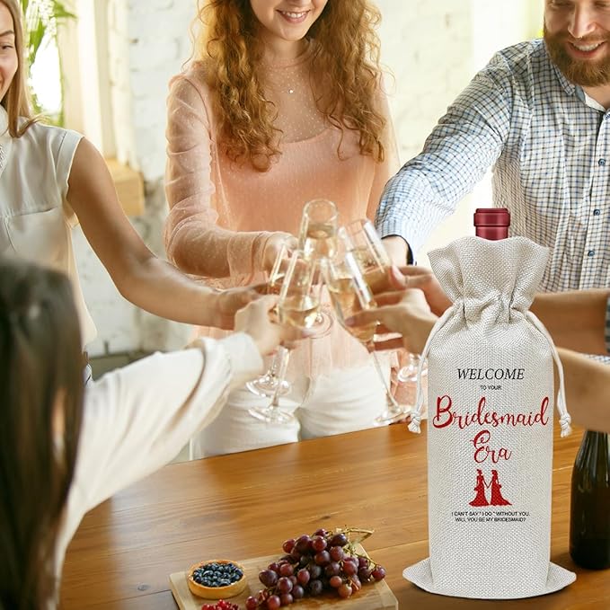 Engagement Wine Bag, Wedding Gift for Bridesmaid Bestie Sister Friends, Bridal Shower Wine Gift Bag, Party Favor Wine Champagne Gift Bag With Drawstring -24