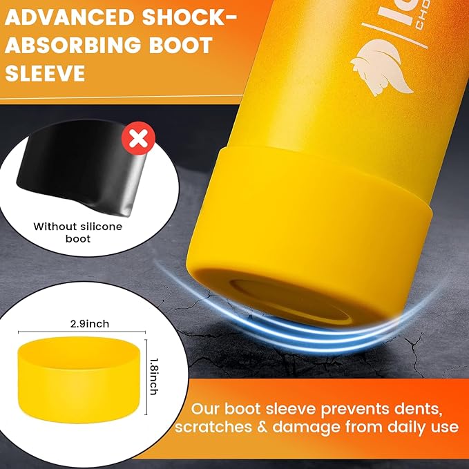 Water Bottle 22oz, Triple Walled Insulated Stainless Steel Reusable Bottle, Silicone Sleeve, Cleaning Brush, 2 Lids (Spout lid & Straw lid w/2 straw), Metal Mug Gallon, BPA Free, Sunset