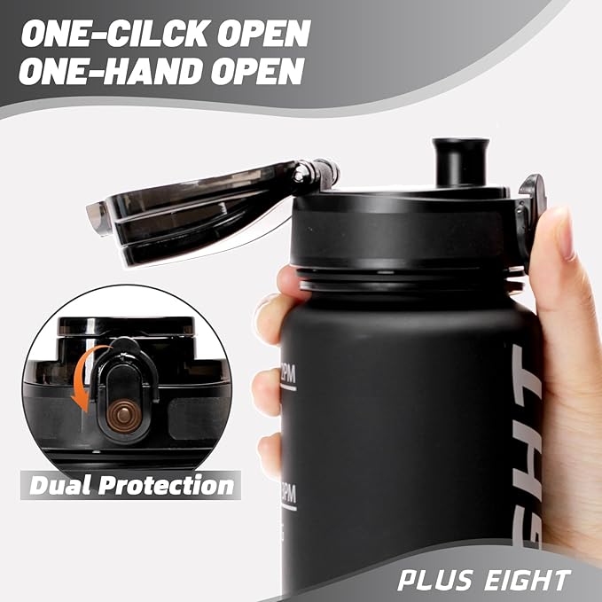 Sports Water Bottle, 32 oz Motivational Water Bottles with Time Marker to Drink, Leak-Proof Tritan BPA-Free with Carrying Strap for Women Men Gym Fitness Outdoor (Black Matte)