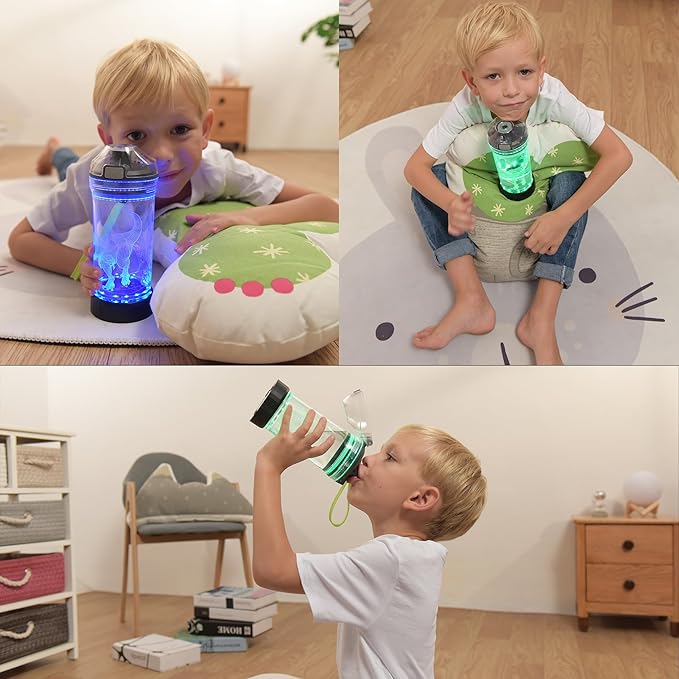 Kids Water Bottle with Shark Design 3D Glowing LED Light-Tritan BPA Free,Perfect for Back-to-School Season, Girls, Boys, Kids, Holiday Camping, Picnic Gifts - 14 oz Travel Mug